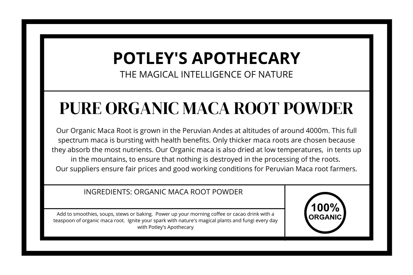 Organic Pure Maca Root Powder, Peruvian Andes